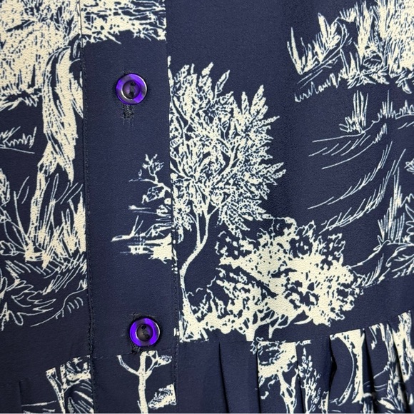 Eshakti Toile Print Crepe Belted Shirt Dress Size 2X Blue Pastoral Horse Novelty - Picture 10 of 16